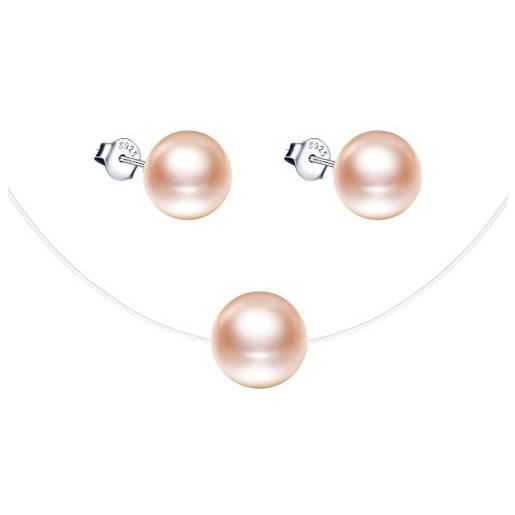 Yumilok set di gioielli da donna con ciondolo e perline, orecchini in argento sterling 925, bianco, rosa, nero, oro, argento sterling, perla