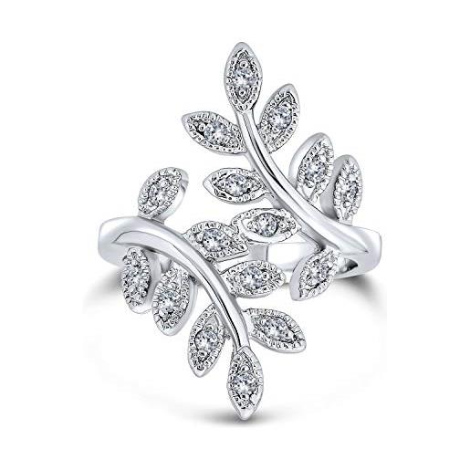 Bling Jewelry natura ivy vine leaf fashion statement ring per le donne cubic zirconia pave cz bypass argento placcato ottone