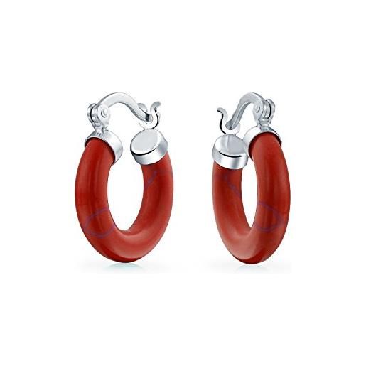 Bling Jewelry dimensione media migliorata gemstone rosso arancio corallo rotondo tubo orecchini a cerchio per le donne teen. 925 sterling silver. 75 pollici di diametro