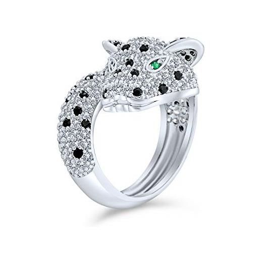 Bling Jewelry occhio verde bianco cubico zirconia cz moda gatto leopardo pantera dichiarazione anello bypass per donne argento placcato ottone