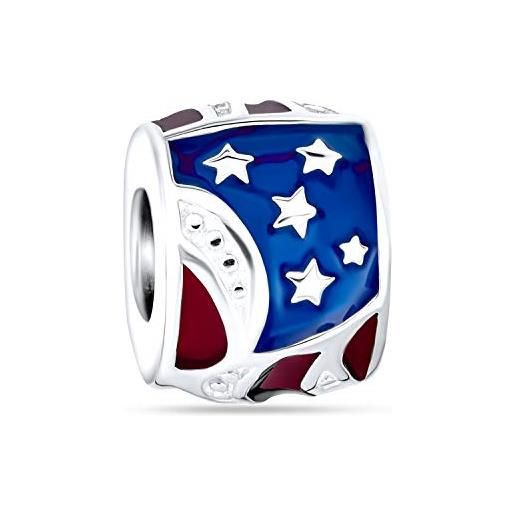 Bling Jewelry rosso bianco blu a strisce holiday american usa patriotic flag star charm barrel bead per donne adolescenti. 925 argento adatto a bracciale europeo