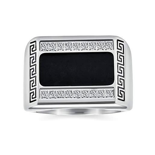 Bling Jewelry personalizza l'anello a fascia rettangolare per uomo con motivo a chiave greca incastonato di zirconi cubici con accenti in cz pavé geometrico in acciaio inossidabile smaltato nero