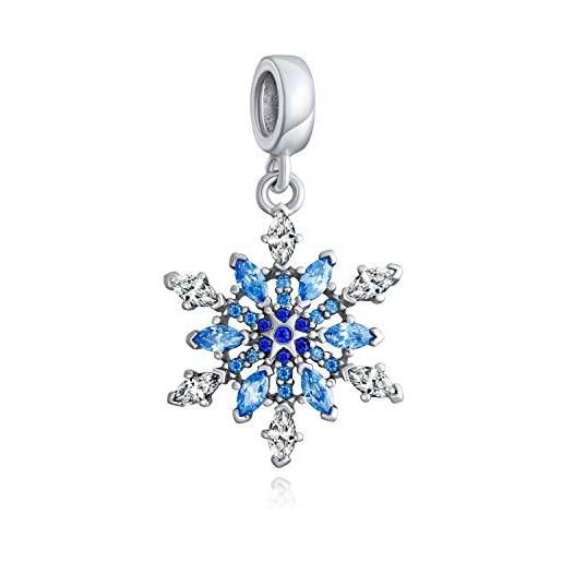 Bling Jewelry frozen winter holiday party christmas ice blue crystal snowflake dangling bead cz charm. 925 sterling silver per donne bracciale europeo