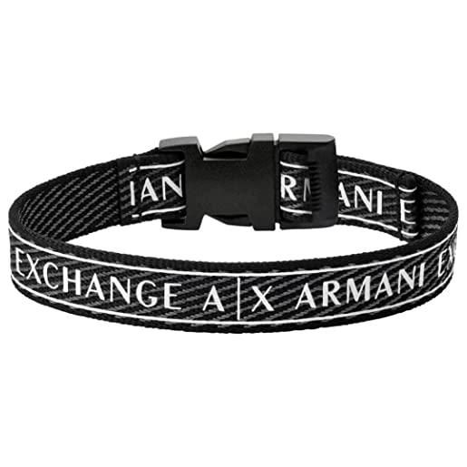 Armani Exchange bracciale da uomo, lunghezza interna: 160-230mm / fibbia: 24x20x7mm bracciale in tessuto nero, axg0082040