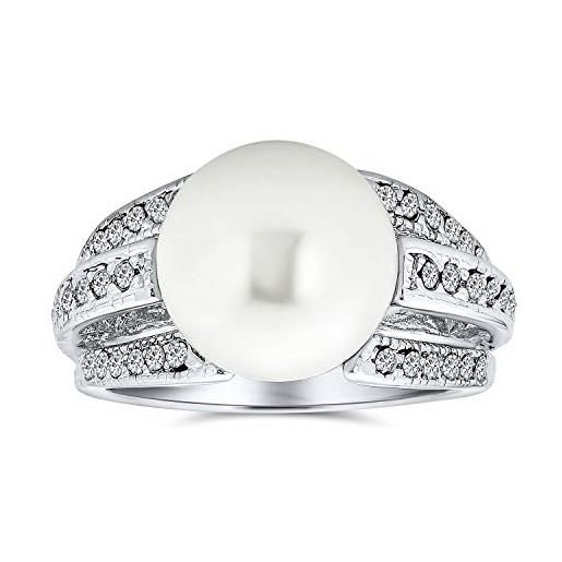 Bling Jewelry bridal pave cz solitaire white simulated pearl fashion statement ring per le donne per prom argento placcato brass