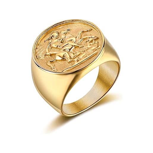 Joliernelle anello con sigillo sovrano in oro massiccio san giorgio slayer per uomo taglia dalla o alla z, metallo non prezioso