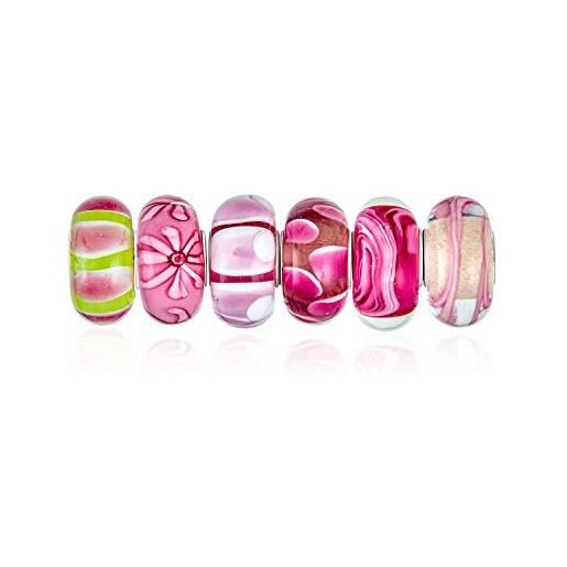 Bling Jewelry fuchsia pink murano glass mix of 6 sterling silver core spacer bead fits european charm bracelet for women for teen