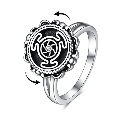 POPLYKE anelli da donna in argento con ruota dell'ansia e dea pagana wiccan, 7, pietra, pietra di luna