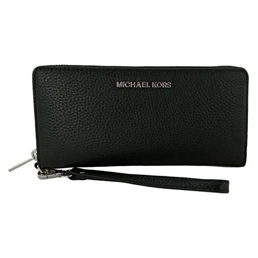 Michael Kors jet set travel continental zip around leather wallet wristlet (black with silver hardware)