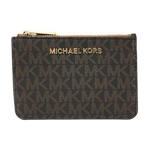 Michael Kors jet set travel small top zip coin pouch with id holder - pvc coated twill (brown & acorn)