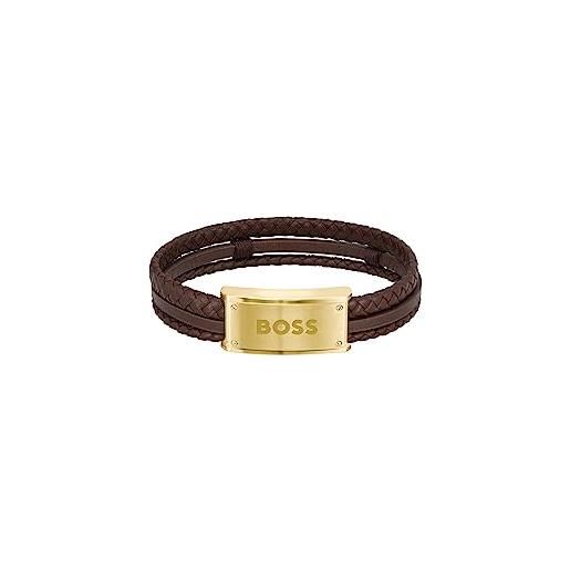 BOSS jewelry braccialetto in pelle da uomo collezione galen marrone - 1580424