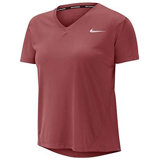 Nike miler vneck t-shirt, donna, (cedar/reflective silver), (taglia produttore: x-small)