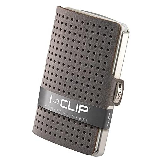I-CLIP portafoglio in acciaio inossidabile con fermasoldi intercambiabili -portacarte sottile in pelle - advantager grigio urbano satinato