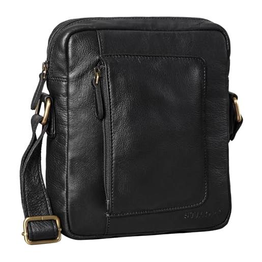 STILORD 'ashton' tracolla uomo pelle vintage piccola borsa a mano borsellino elegante 9,7 pollici mini borsa messenger crossbody bag cuoio genuino, colore: nero