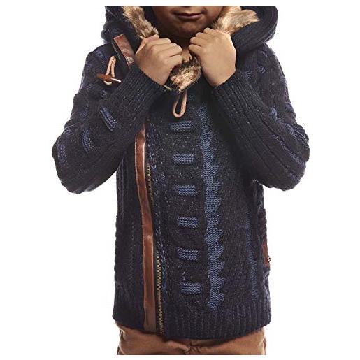 Leif Nelson cardigan ln5555k - maglione da bambino con cappuccio, chiusura lampo, colore: nero blu 12 anni