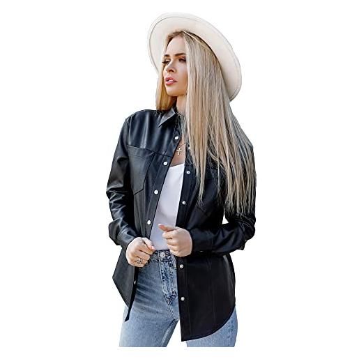 Selente #fashionista giacca/camicia donna in similpelle/jeans, mod. 4 nero camicia, l
