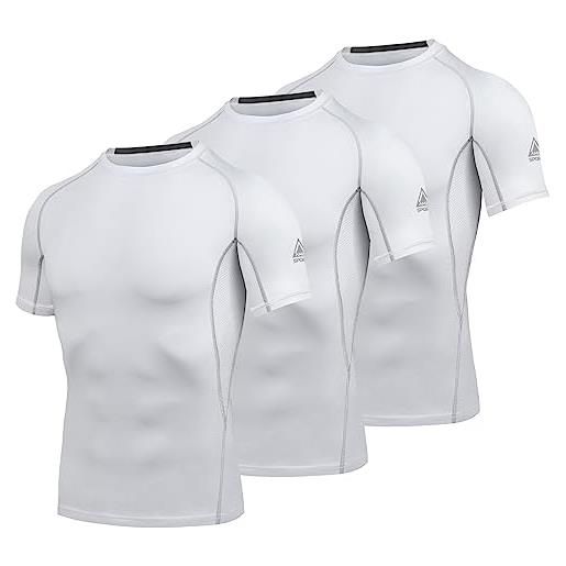 AMZSPORT maglietta compressione uomo t shirt sportiva a maniche corte maglia da running palestra, 3 confezioni, nero s