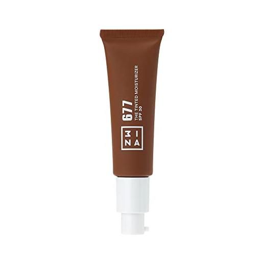 3ina makeup - the tinted moisturizer spf30 677 - bb cream marrone scuro - fondotinta idratante con acido ialuronico e protezione solare spf 30 - crema colorata viso - vegan - cruelty free