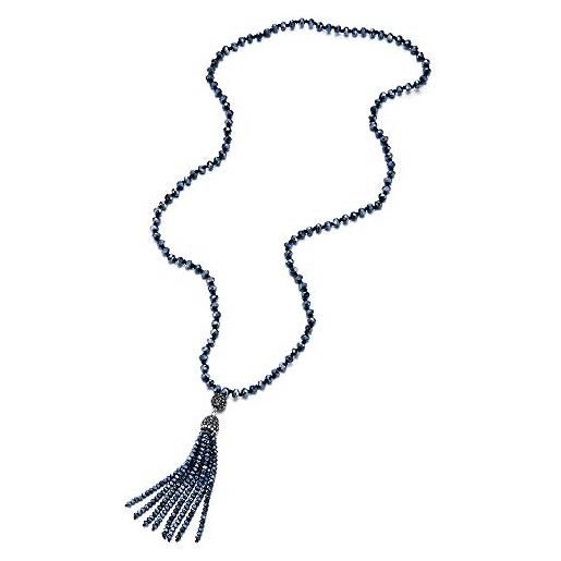 iMETACLII statement collana y-forma frangia nappa pendente grigio scuro blu cristallo perle lunga catena, abito da sera