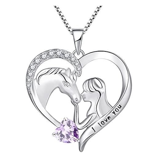 YL collana di cavallo in argento 925 con giugno pietra portafortuna alessandrite gioielli cuore ciondolo a forma di cavallo per donna fidanzata