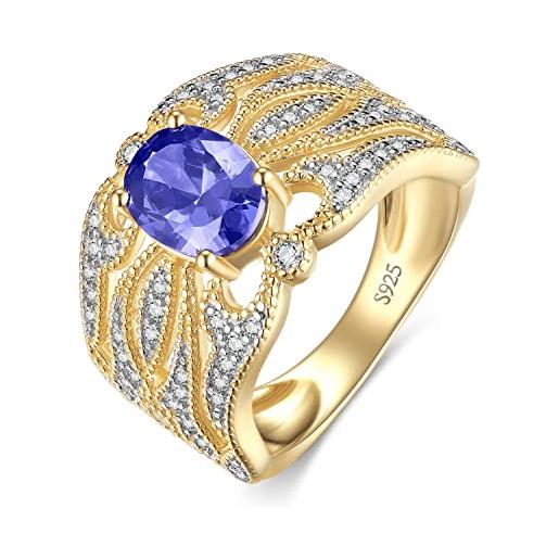 JewelryPalace 1.8ct vintage anelli donna fiori argento 925 con creato tanzanite zaffiro, ovale anello promessa solitario con pietra blu, anelli dorati marquise fedine fidanzamento gioielli donna