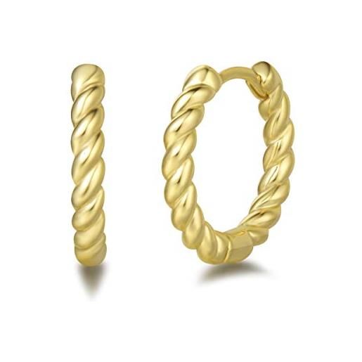FANCIME orecchini a cerchio piccoli twisted per donna in argento sterling 925 placcato oro giallo gioielli per donna ragazze - diametro: 18 mm