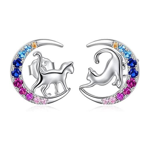 YFN orecchini animale argento sterling animale carino luna orecchino borchie regalo per donna bambina ragazze