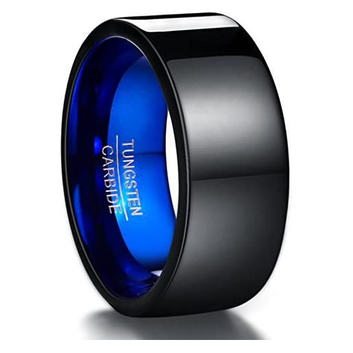 NUNCAD anello senza motivo minimalista semplice doppio colore maschio/femmina/unisex tungsteno 10mm blu + nero anello per concerto souvenir graduation festival size (22.5)