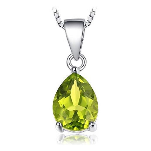 JewelryPalace pera 1.5ct naturale verde peridot birthstone solitario pendente collana 925 sterling argento 45cm