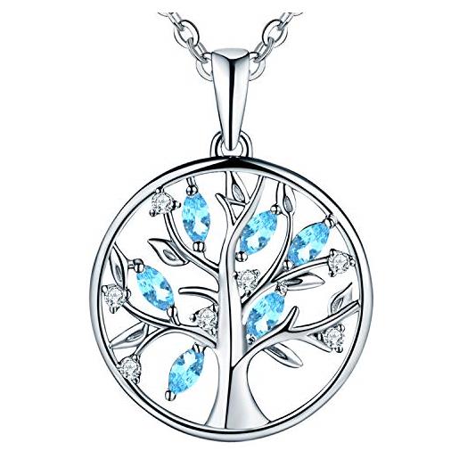 JO WISDOM collana albero della vita yggdrasil argento 925 aaa zirconia cubica marzo birthstone colore acquamarina donna