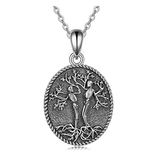 YAFEINI teschio albero della vita collana in argento sterling 925 scheletro coppia ebraica gioielli regali per donna uomo