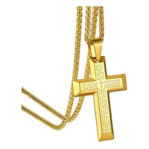 GOLDCHIC JEWELRY collana con croce di preghiera del signore in oro, gioielli religiosi biblici per uomo