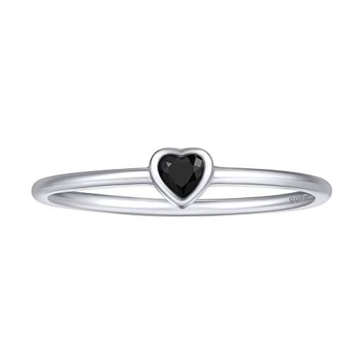 FOCALOOK anello donna argento 925 anello pietra nera anello donna cuore nera anello argento cuore anello cuore nero fedina argento misura 7