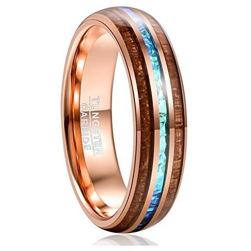 VAKKI 6mm anelli in tungsteno in oro rosa per uomo/donna anelli di fidanzamento con opale e legno taglia 24