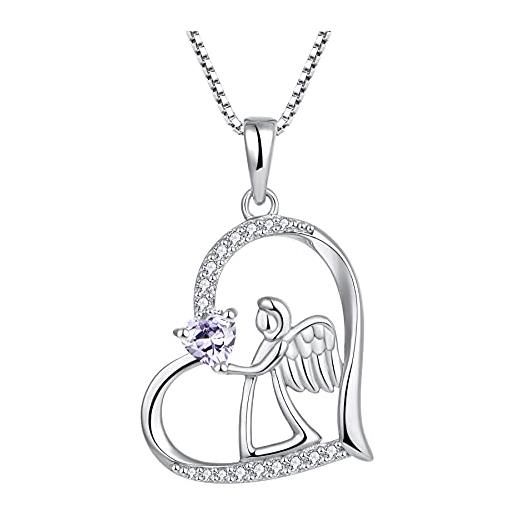 FJ collana cuore angelo custode argento 925 collana con ciondolo ala d'angelo collana giugno pietra portafortuna alessandrite gioielli regalo per donna