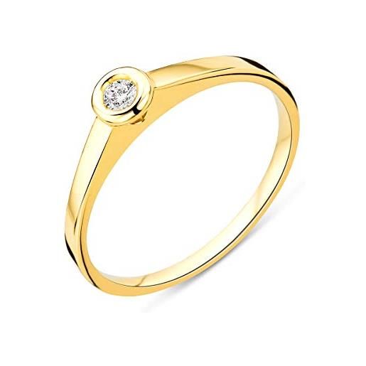 Miore - anello solitario da donna in oro giallo 9 carati / 375 con diamante brillante 0,05 ct e oro giallo, 52 (16.6), cod. Mu9041r52