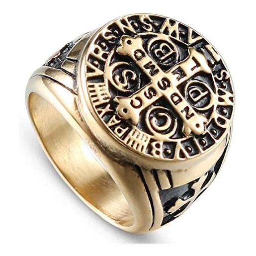 MayiaHey anello croce, anello vintage con croce di gesù runa per uomo, anello croce di cristo anello religioso cattolico croce di gesù gioielli, t1/2, metallo