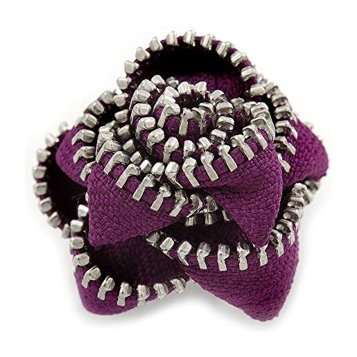 Avalaya - anello in tessuto rosa con cerniera viola, con fascia in filo argentato, diametro 45 mm, regolabile 7/8