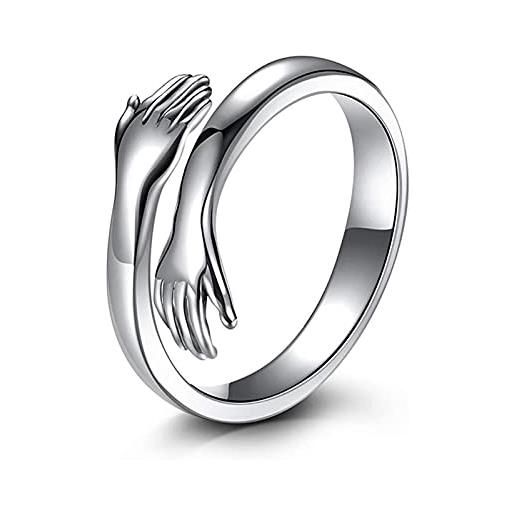 HMOOY anello da abbraccio, anello regolabile in argento sterling 925, anello aperto a mani intrecciate in argento, coppia di abbracci, anelli di promessa per compleanno, anello d'amore per donna, 