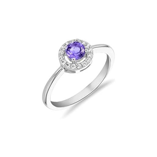 Tuscany Silver women's sterling silver rhodium plated amethyst and cz 7.5mm halo tapered-shoulder ring #56