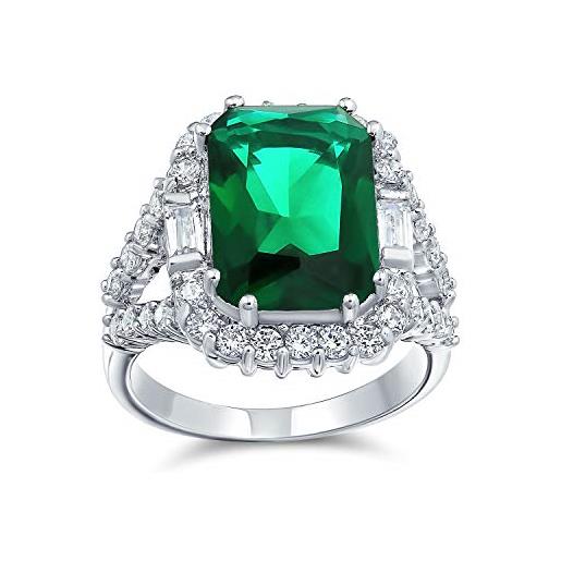 Bling Jewelry 7ct cubic zirconia cz pave rectangle verde simulato smeraldo tagliare dichiarazione moda anello per le donne argento placcato ottone