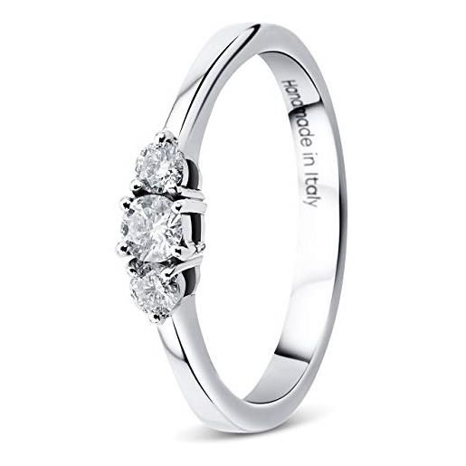 Orovi - anello da donna in oro bianco, 9 ct, trio di diamanti da 0,23 carati, realizzato a mano in italia e oro bianco, 58 (18.5), cod. Or9111r58
