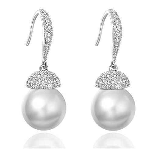 VONSSY eleganti orecchini pendenti con perla in argento sterling 925, senza nichel, leggeri, comodi da indossare tutti i giorni, cerchio a leva con goccia di perle bianche