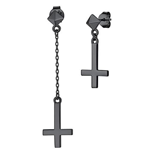 Supcare croce orecchini donna argento 925, rivetti orecchini pendenti, croce rovesciata orecchini anallergici, nero irregolari earrings