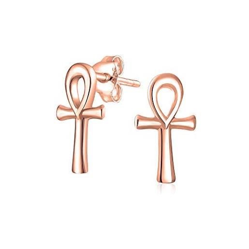 Bling Jewelry orecchini minimalisti petite delicato simbolo religioso della vita croce ankh egiziana per donne per uomini oro rosa 2,5 microns vermeil. 925 argento
