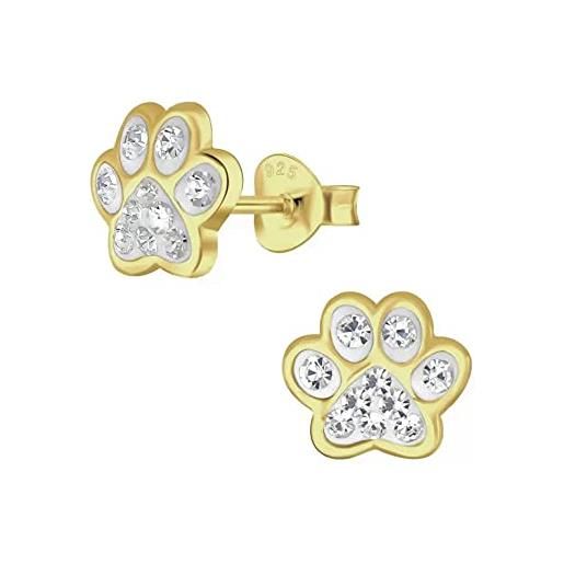 Katy Craig orecchini a forma di zampa di cane e gatto con pietre di cristallo trasparente, placcati in oro 925
