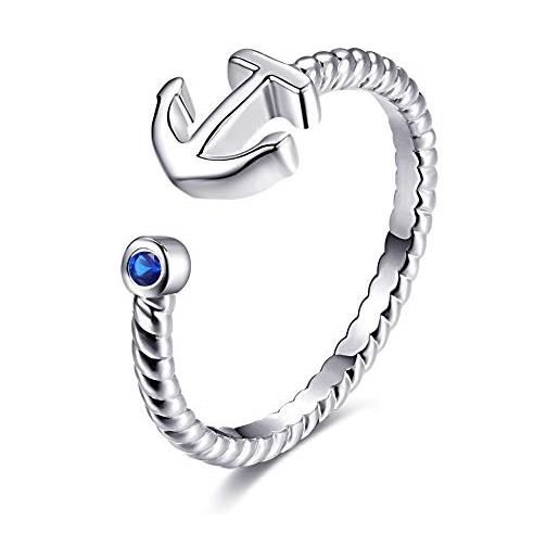 24 joyas - anello regolabile con ancora in argento e brillante per donna, matrimonio, innamorati, anniversario, regalo romantico e originale