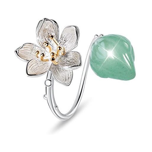 Springlight ✦ regalo san valentino anelli donna in argento sterling s925 anelli di fiori anello dei sussurri di loto regolabile gioielli regalo donna san valentino per lei. (green)