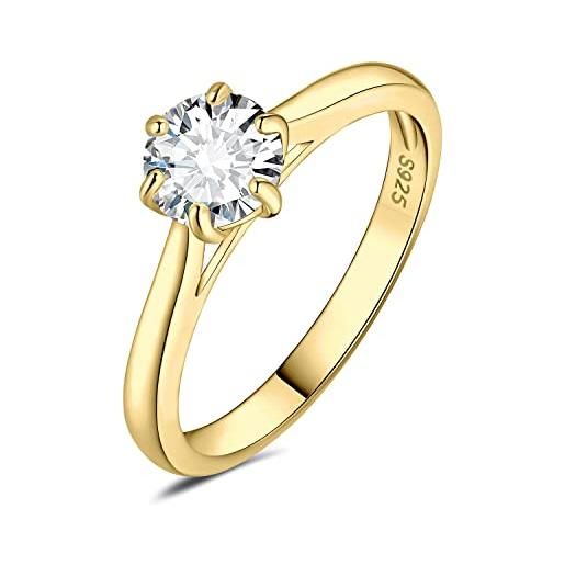 JewelryPalace 0.5ct classic anello solitario donna argento 925 con creato moissanite, diamante simulato anelli dorati con pietra rotonda, semplice fedine fidanzamento in oro set gioielli donna 22