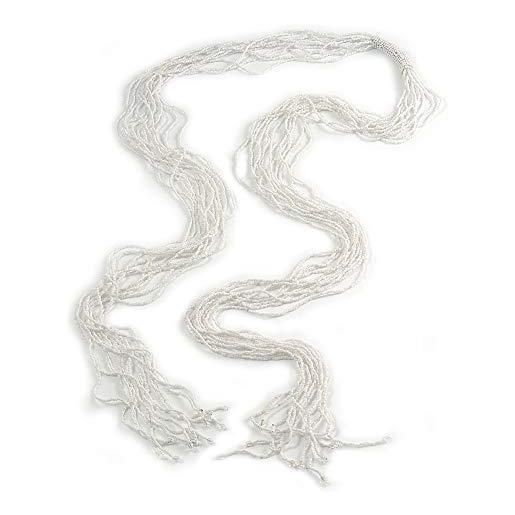 Avalaya statement - collana lunga lariat con perline in vetro, 160 cm, colore: bianco come la neve